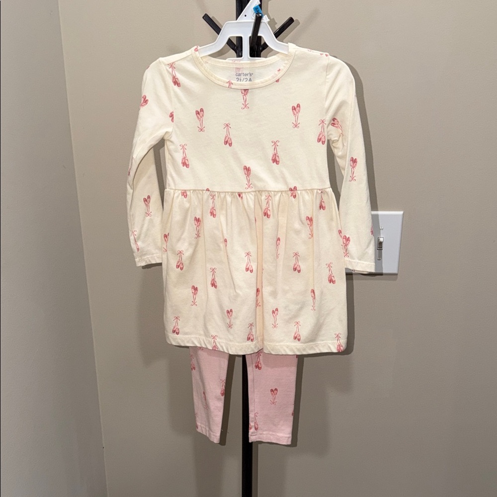 Carter's Cream & Pink Ballerina Print Dress Top with Pink Leggings